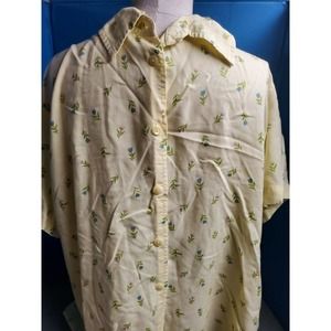 Elisabeth Liz Claiborne Yellow Print Top Shirt Short Sleeve Blouse Plus Size 18